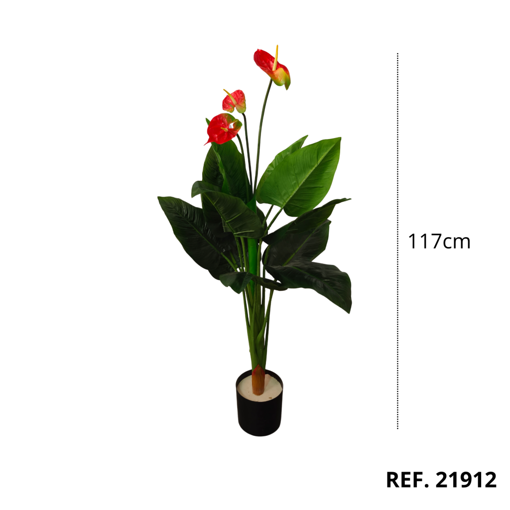 Detalle de las flores acorazonadas de la planta artificial de anthurium