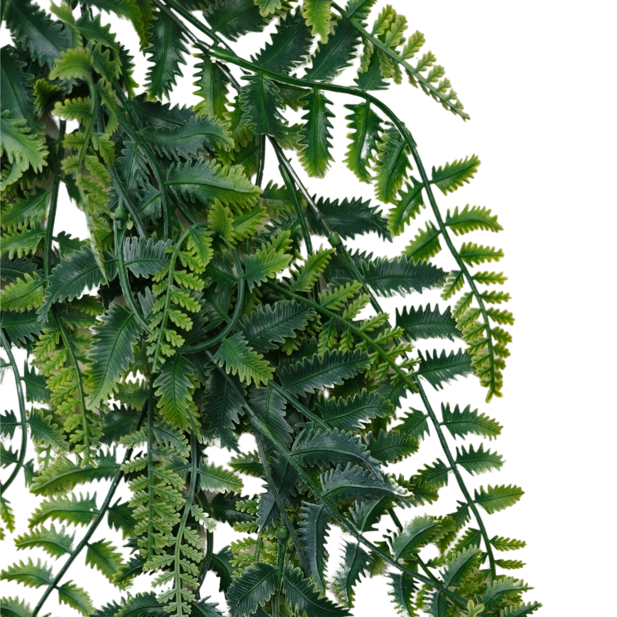 Colgante de helecho artificial en ambiente boho interior
